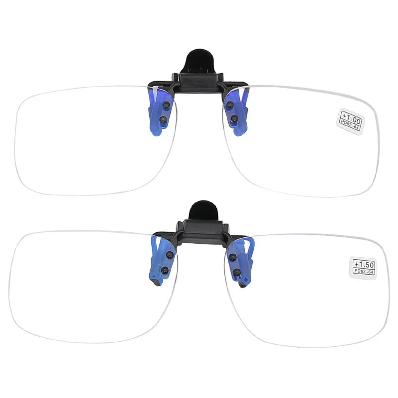 Ultra-Light Clip-On Flip-Up Rimless Reading Glasses — Presbyopic Magnifiers +1.0 +1.5 +2.0