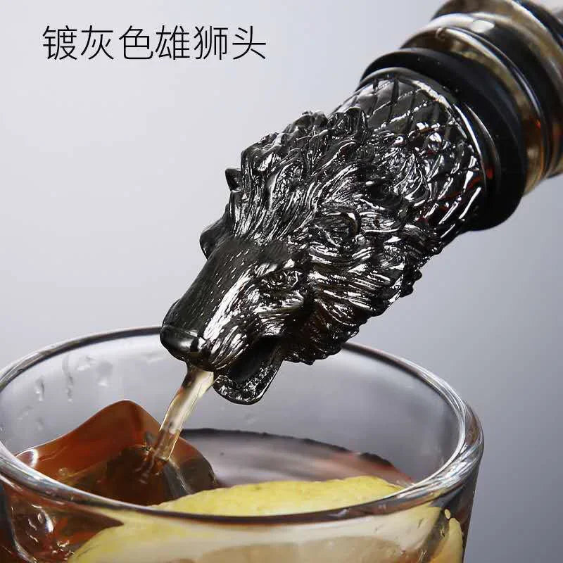 Zinc Alloy Animal Head Wine Pourer - Decorative Bottle Pour Spout & Stopper (Deer, Elk, Lion, Leopard, Wolf, Eagle, Dragon)