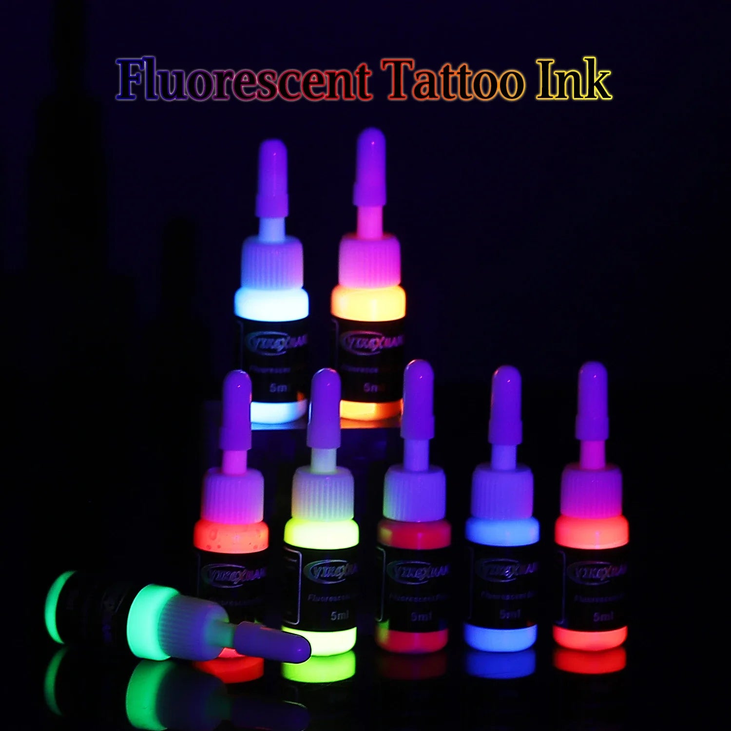 8-Color Fluorescent Tattoo Ink Kit - Non-Toxic UV Glow Body Art Ink for Blacklight Tattoos