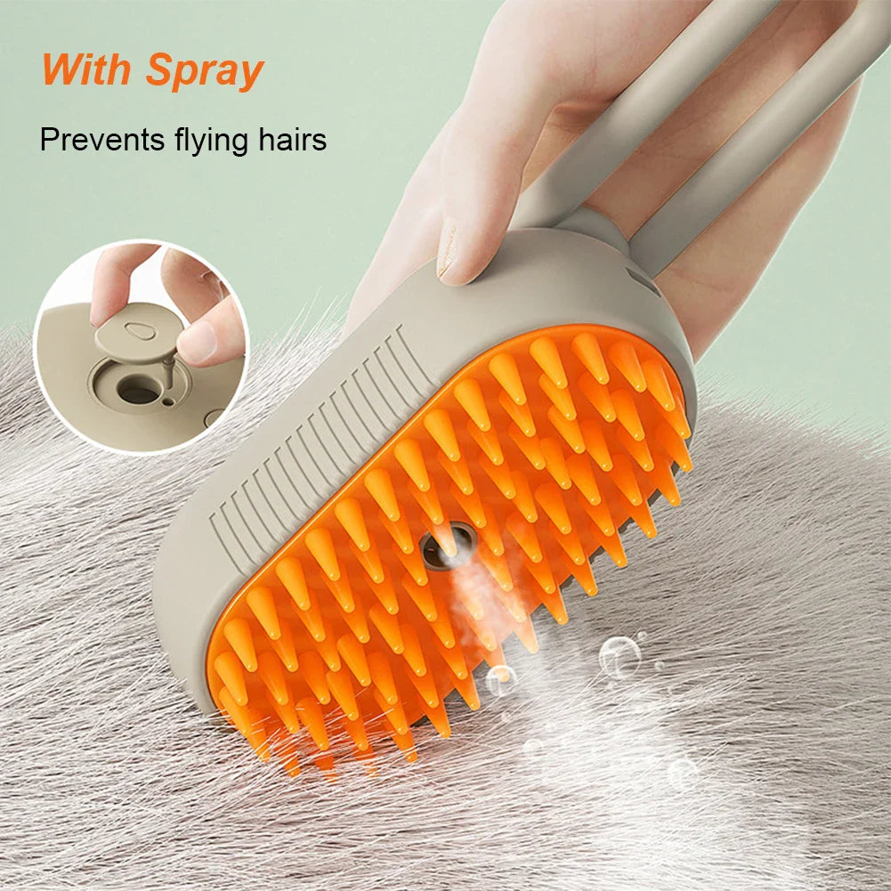 USB Rechargeable Pet Grooming Brush with Spray — Electric Cat & Dog Massage Comb for Short & Long Hair (20ml Reservoir)