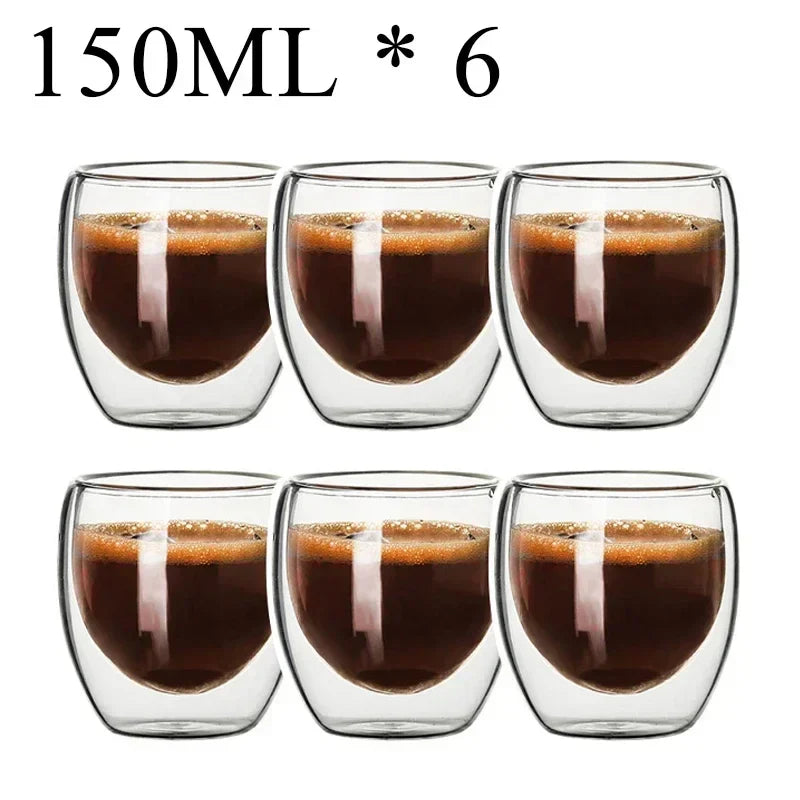 Double Wall High Borosilicate Glass Mugs - Insulated Heat-Resistant Coffee & Tea Cups (2-18 pcs Set)