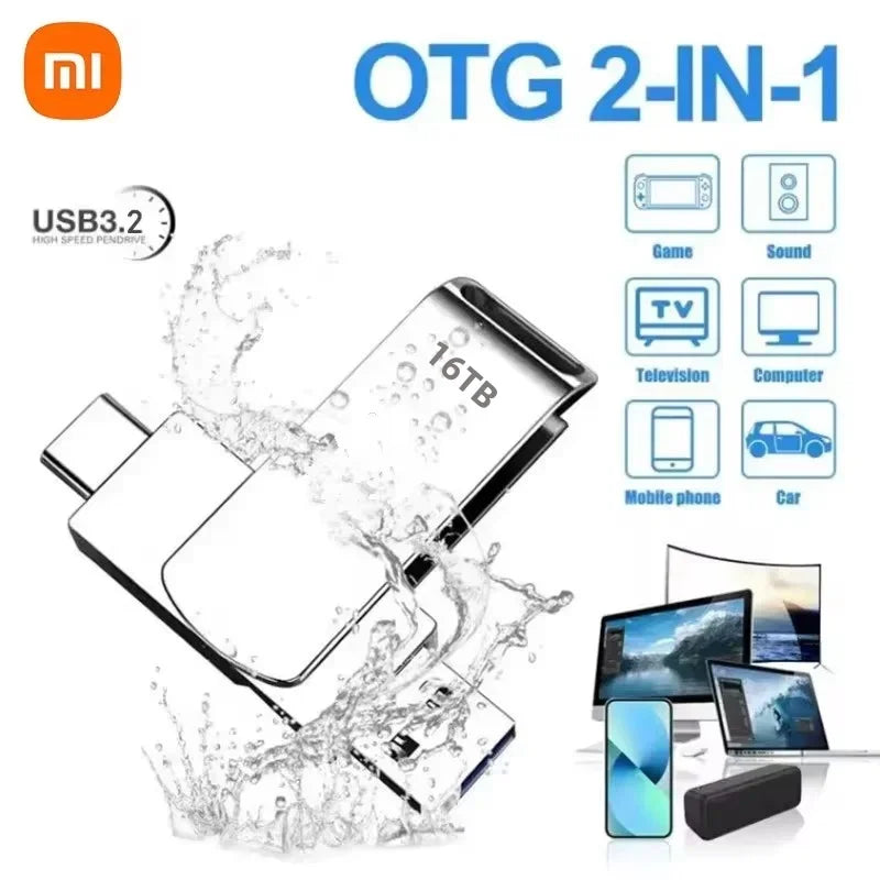 16TB USB 3.2 Type-C Metal Flash Drive - High-Speed Portable Pen Drive, Waterproof