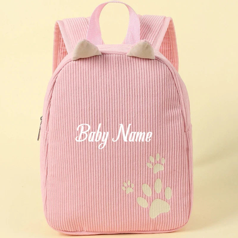 Personalized Toddler Backpack – Cartoon Bear Corduroy Plush with Embroidered Name, Large Capacity Kids Bag