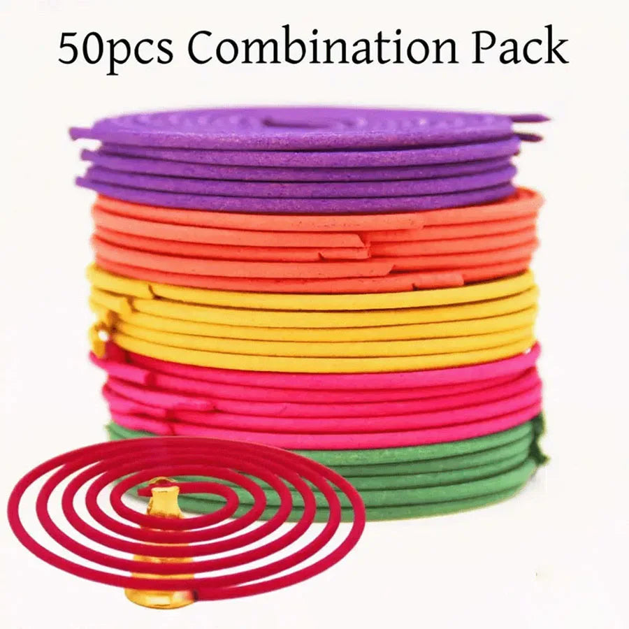 50-Pack Mixed Fragrance Spiral Incense Sticks – Lemon, Rose, Jasmine, Lavender & Orange, 3–4 Hour Burn