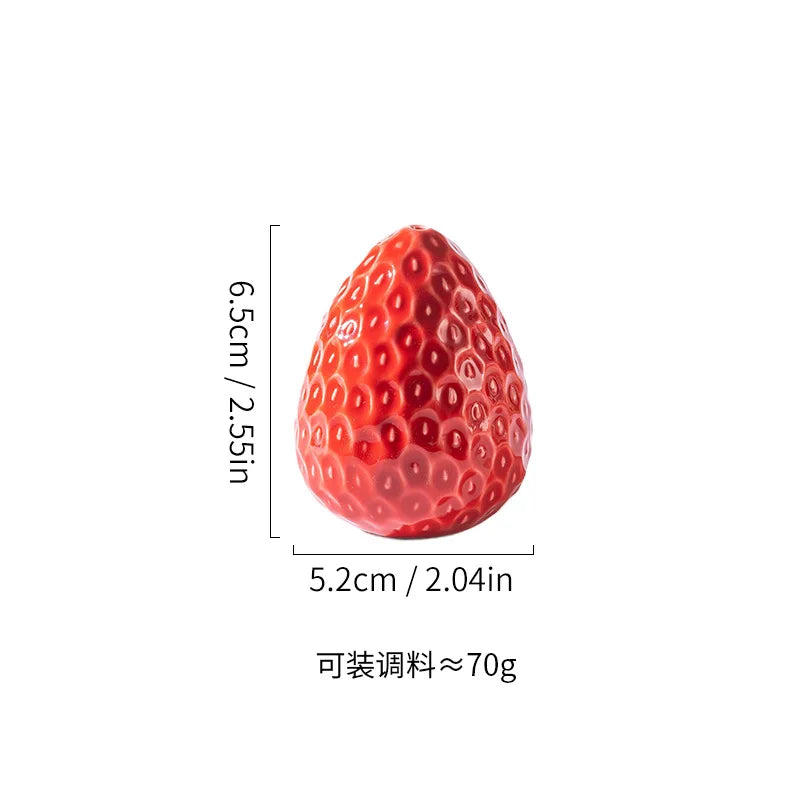 Ceramic Strawberry Oil & Vinegar Cruet - Fruit-Shaped Kitchen Seasoning Jar for Salt, Sugar, Soy Sauce
