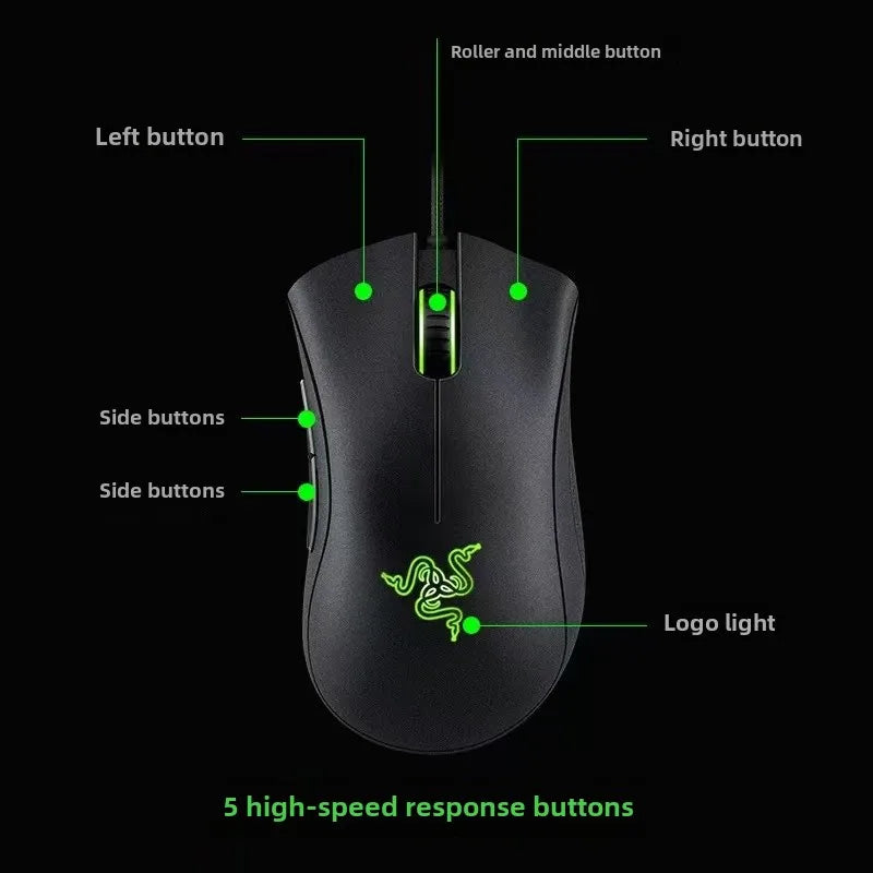 Wired Gaming Mouse 6400 DPI Right-Hand Ergonomic USB Esports Mouse with 5 Buttons