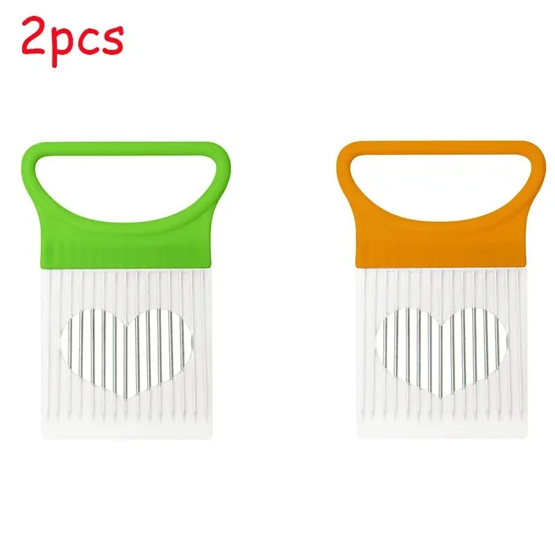 Colorful Onion Slicer & Holder - Stainless Steel Potato Chip Style Vegetable Slicer (1/2/3/4-Pack)