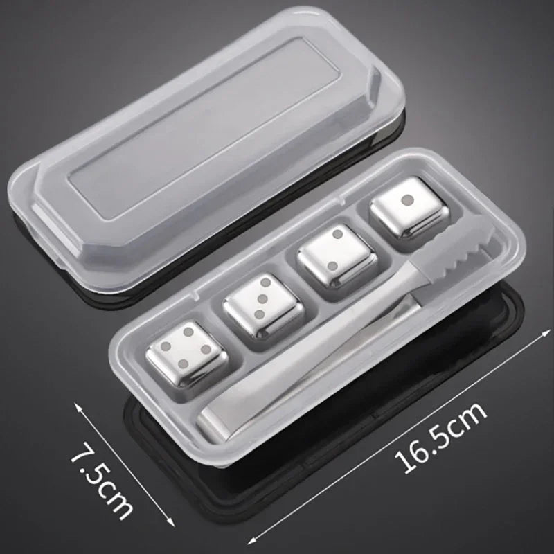Stainless Steel Reusable Whiskey Stones - Quick-Freeze Ice Cubes with Storage Tray for Whiskey Wine Beer