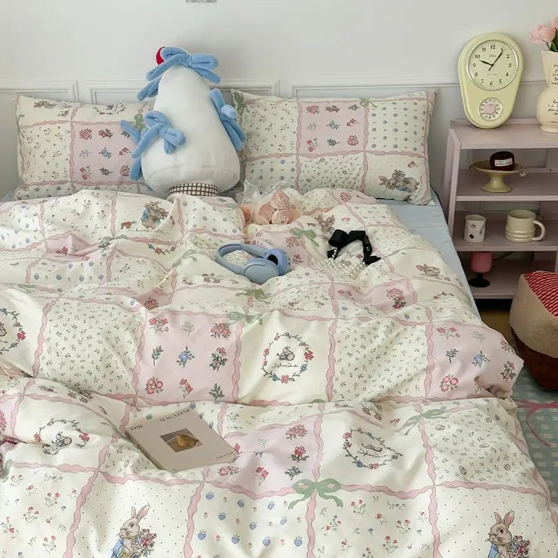 Pink Floral Brushed Microfiber Bedding Set Duvet Cover, Flat Sheet & Pillowcases (Twin/Full/Queen/King)