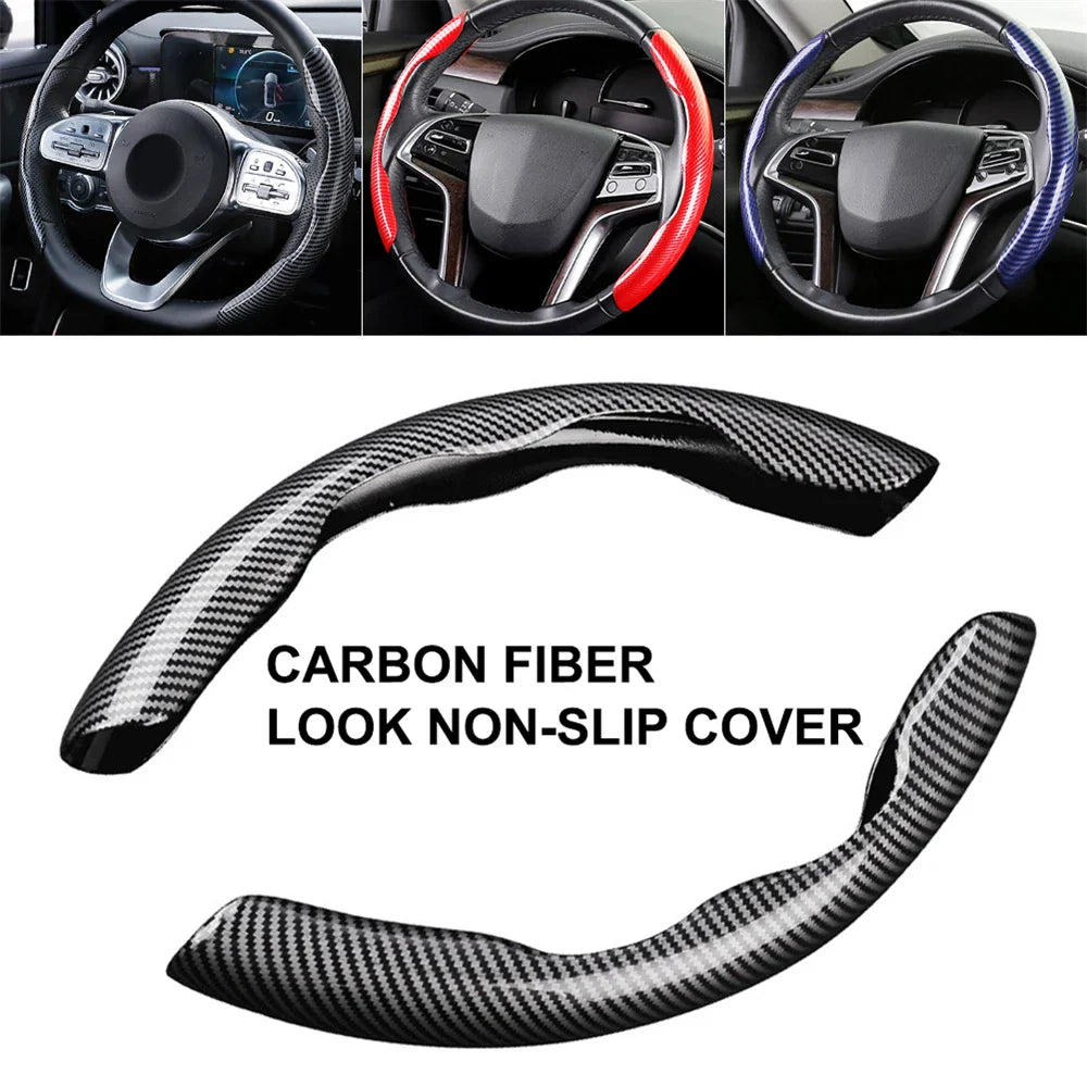 Carbon Fiber 2-Pack Steering Wheel Covers for 37-38 cm (14.6-15.0 in) Wheels – Non-Slip Washable Interior Protector (Left & Right)