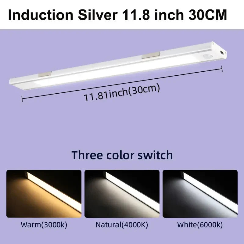 LED Motion Sensor Cabinet Light 15.7 in (40 cm) Dimmable Rechargeable Wireless Night Lamp for Kitchen Closet Wardrobe Living Room 3 Color Temperatures