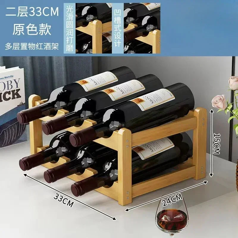 Red Bamboo Tabletop Wine Rack - Grid Wine Bottle Holder & Display