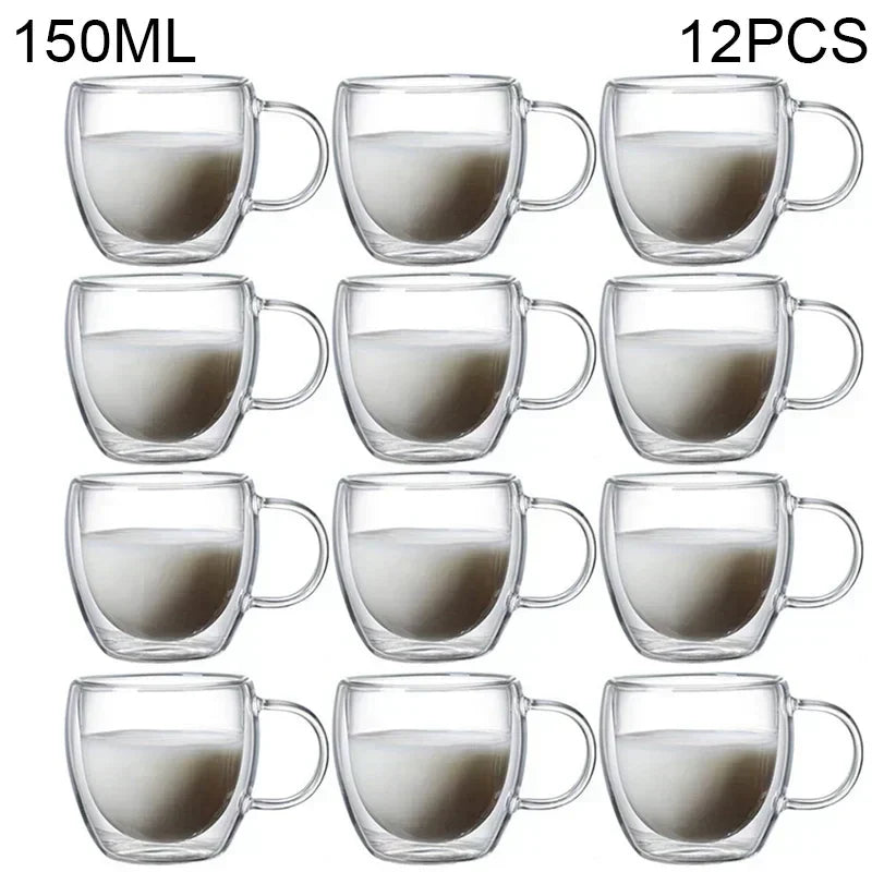 Double Wall Borosilicate Glass Tea Cups 80ml & 150ml, 2–18 Pc Clear Kung Fu Coffee & Milk Mugs