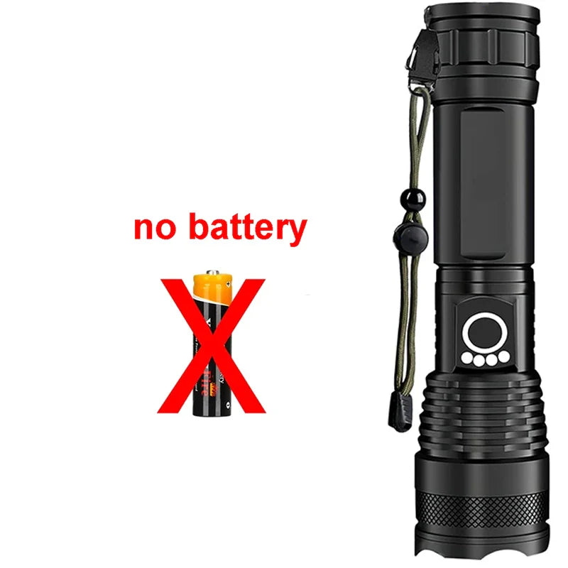 High-Power Rechargeable LED Tactical Flashlight, Aluminum Telescopic Zoom, USB-C, IPX65 Waterproof for Camping & Fishing