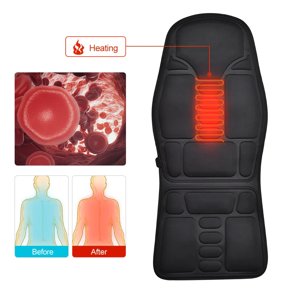 Electric Heated Vibration Massage Cushion for Neck, Back & Lumbar – Car and Home Seat Pad