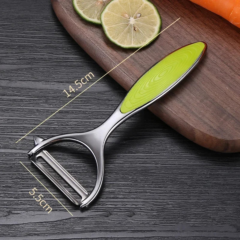 Stainless Steel Multi-Purpose Vegetable Peeler & Grater - Serrated & Flat Blades for Potatoes, Melons, Fruits