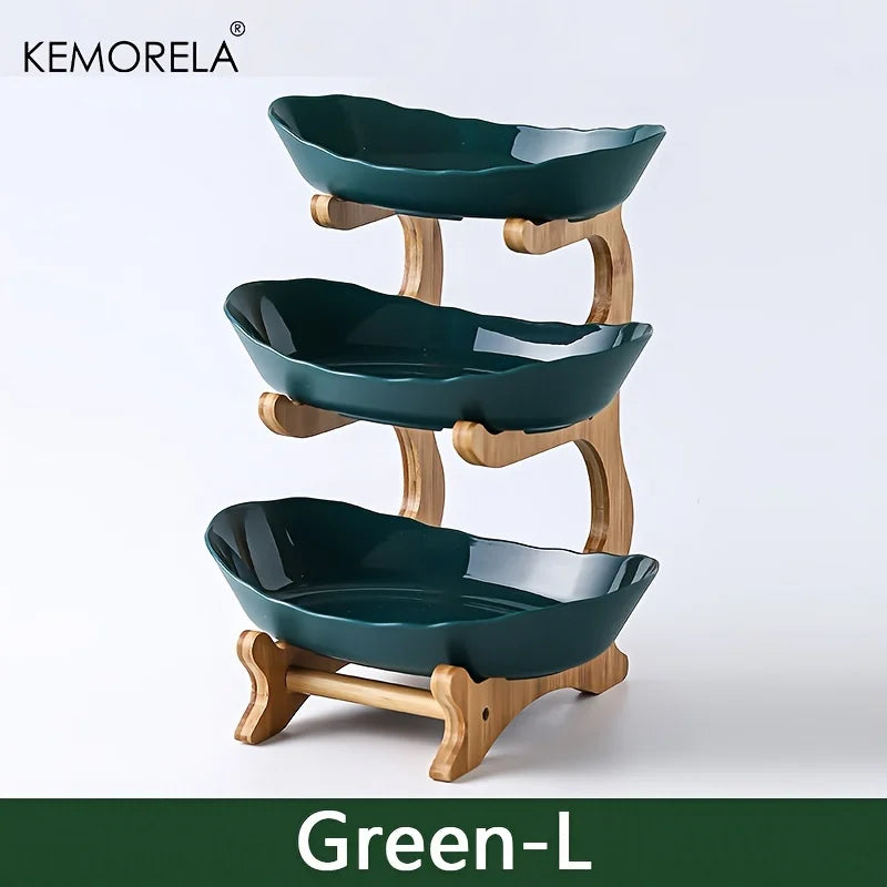 2/3-Tier Wooden Fruit Stand - Modern Snack & Candy Tray, Dried Fruit Basket and Cake Stand