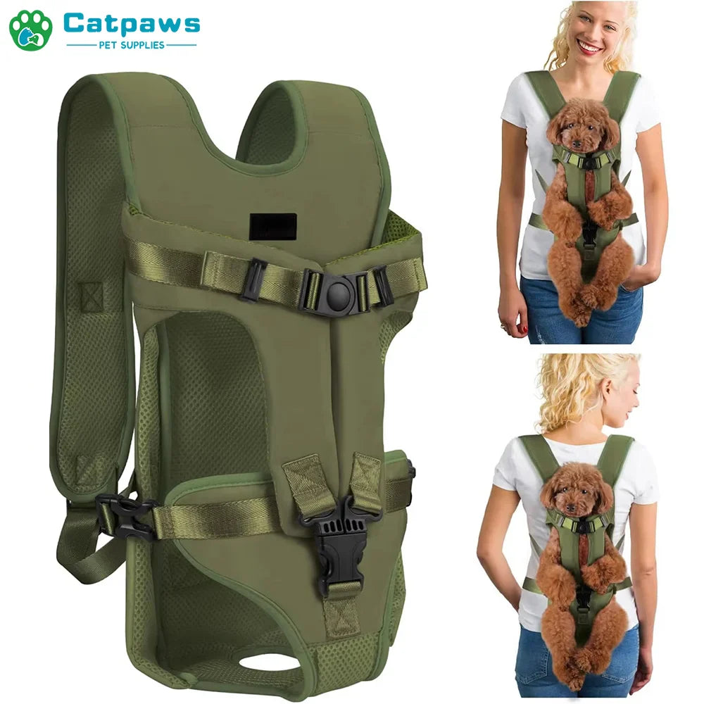 Adjustable Hands-Free Front Pet Carrier Backpack – Breathable Dog & Cat Travel Carrier (Up to 35 lbs / 16 kg)