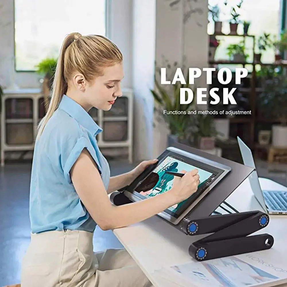 Aluminum Folding Laptop Table with Cooling Fan – Adjustable Lap Desk Tray for Bed & Office, 15.7 x 11.8 x 2.8 in (400 x 300 x 70 mm)