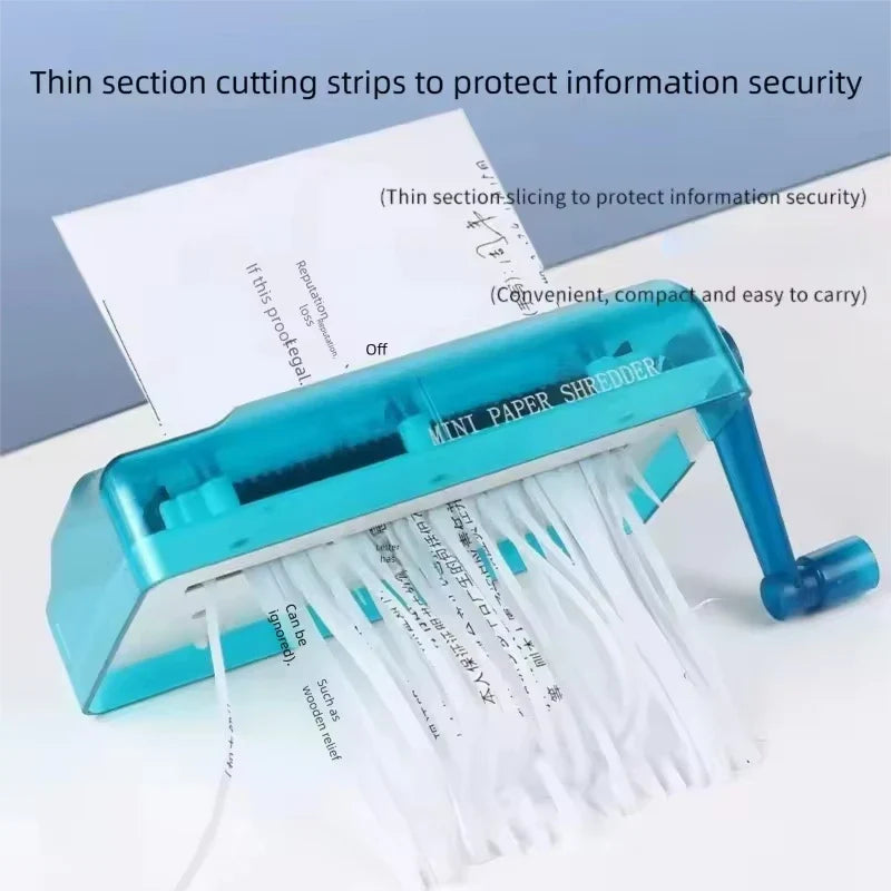 A6 Mini Manual Desktop Paper Shredder - Hand-Crank Office Document Shredder