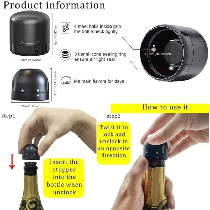 Reusable Wine Bottle Stopper – Silicone & ABS Champagne Sealer, 1 or 2-Pack Airtight Cap for Sparkling Wine, Beer & Soda