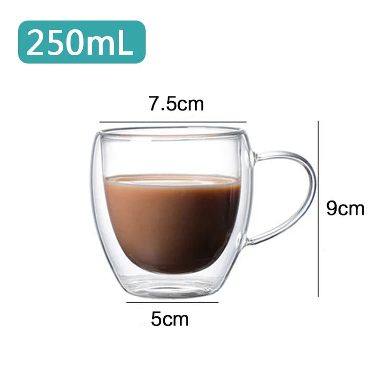 Double Wall Borosilicate Glass Mug - Heat-Resistant Insulated Tumbler for Coffee, Tea, Whiskey, Beer & Cocktails - Gift