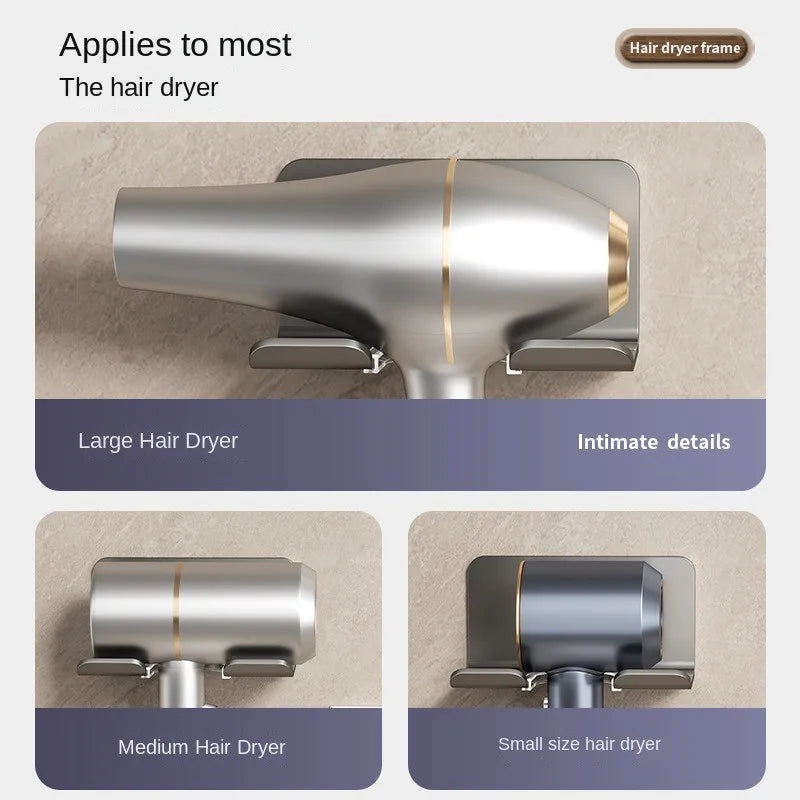 Hair Dryer & Straightener Holder - Wall-Mounted Nail-Free Aluminum Shelf for Bathroom Storage
