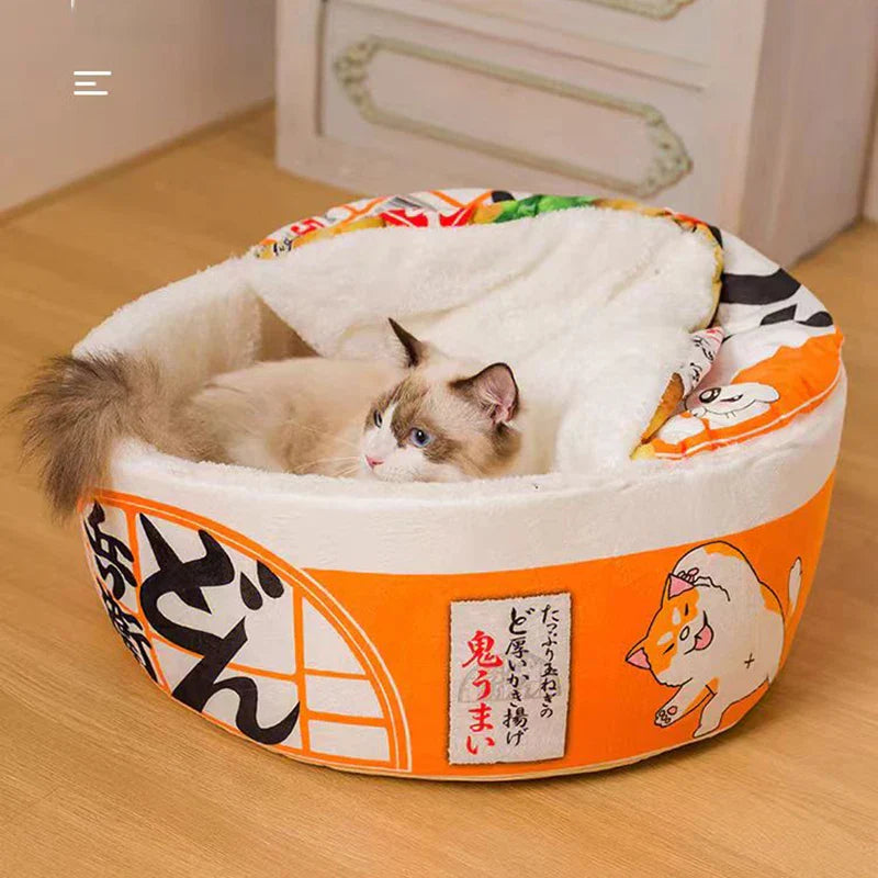 Instant Noodle Pet Bed – Cozy Udon Cup Nest for Cats & Small Dogs with Removable Cover, S 40 x 20 cm (15.7 x 7.9 in) & L 50 x 20 cm (19.7 x 7.9 in)