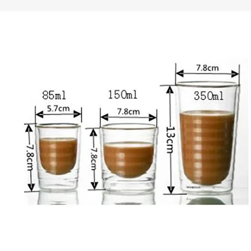 Double Wall Heat-Resistant Glass Coffee & Tea Cups — Insulated Clear Drinkware (85ml/2.9oz, 150ml/5oz, 350ml/12oz) — 1/2/4/6-Pack