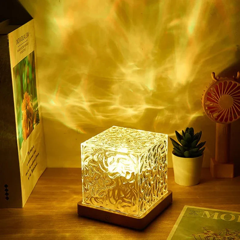 Rotating Water Ripple Night Light Projector 3 or 16 Color LED Crystal Lamp with Remote & USB for Bedroom & Living Room