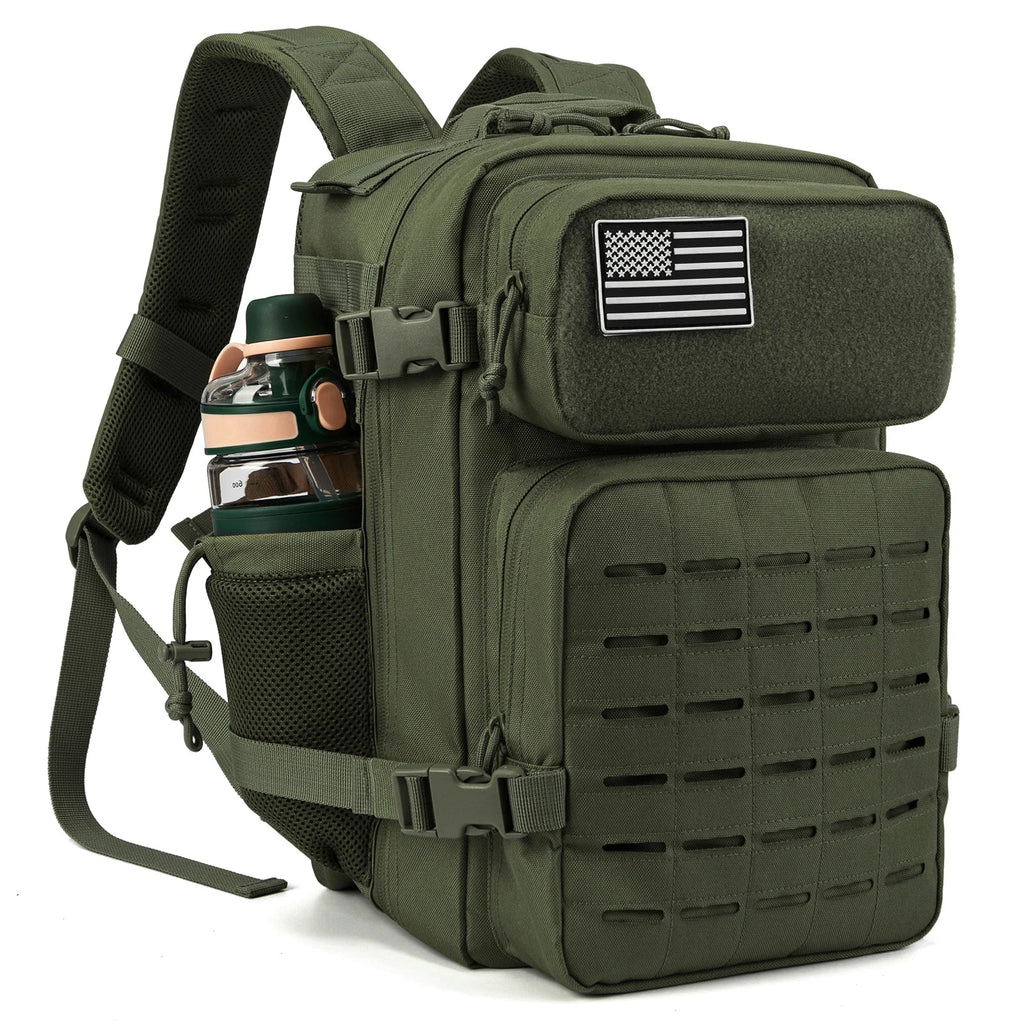 Tactical 25L Laser-Cut MOLLE Backpack - 900D Polyester Water-Resistant Daypack with Velcro Patch Panel, 15.7 x 9.8 x 9.8 in (40 x 25 x 25 cm)