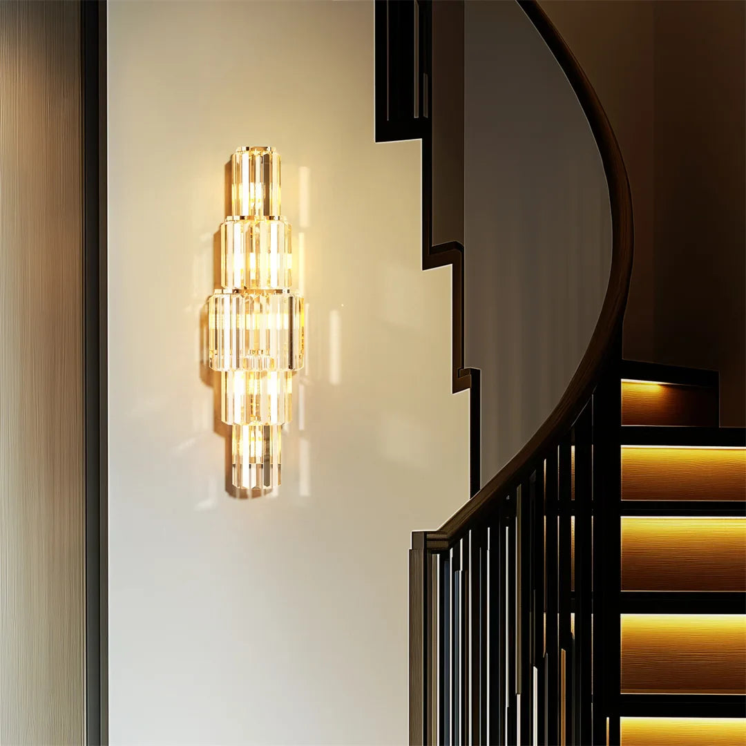 Modern 3-Tier Crystal Wall Sconce - Gold Dimmable E14 LED Wall Lamp