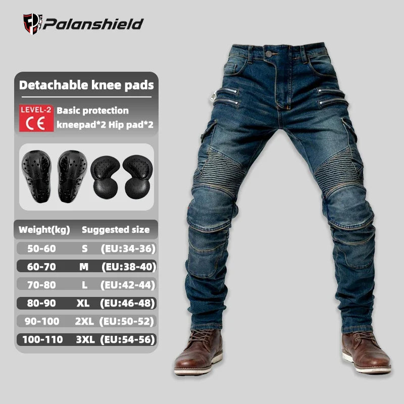 Unisex Motocross Motorcycle Riding Jeans with Removable Knee Pads – Double-Zip Moto Trousers