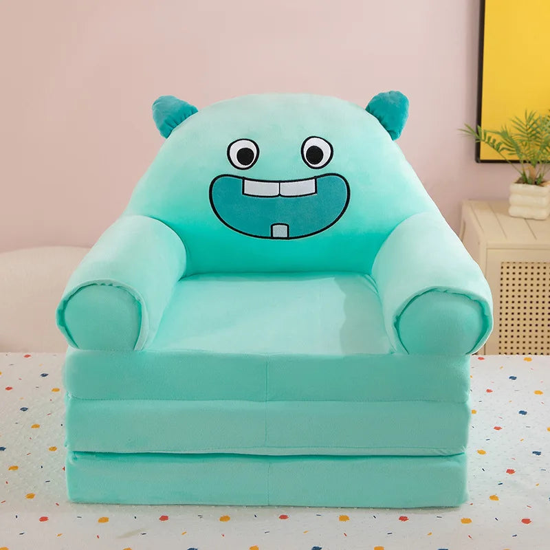 Foldable 3-Layer Plush Kids Sofa Chair Cartoon Baby Seat with Removable Cover