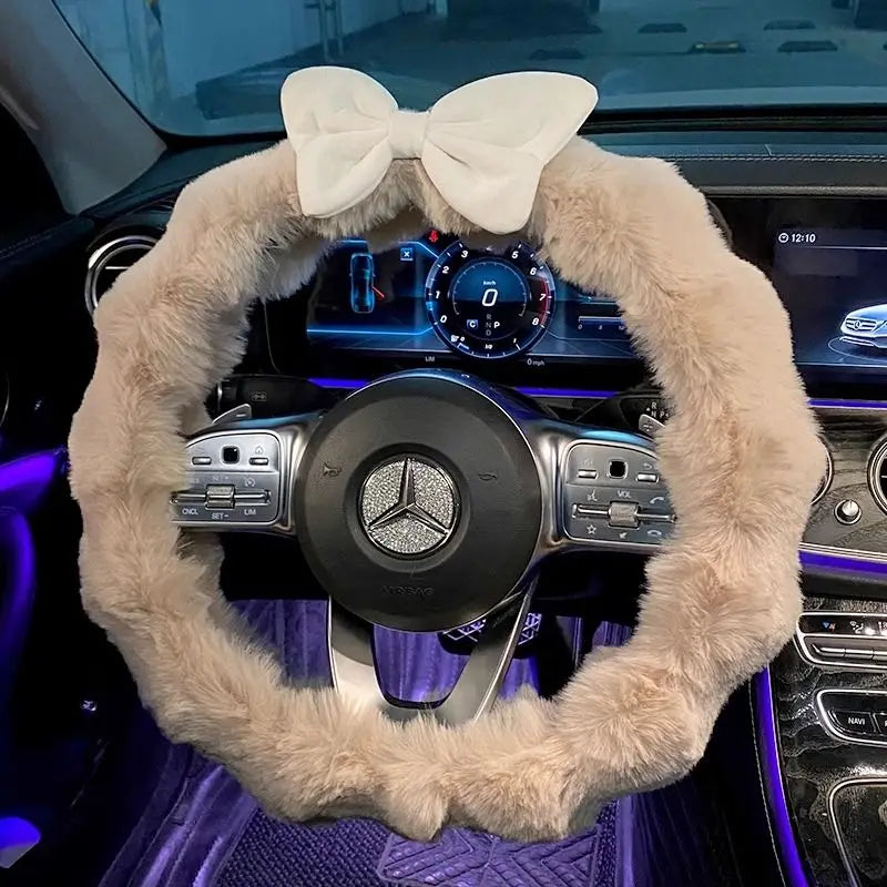 Plush Velvet Steering Wheel Cover – Soft Winter Car Handlebar Cover for Women, Cute High-End Interior Accessory
