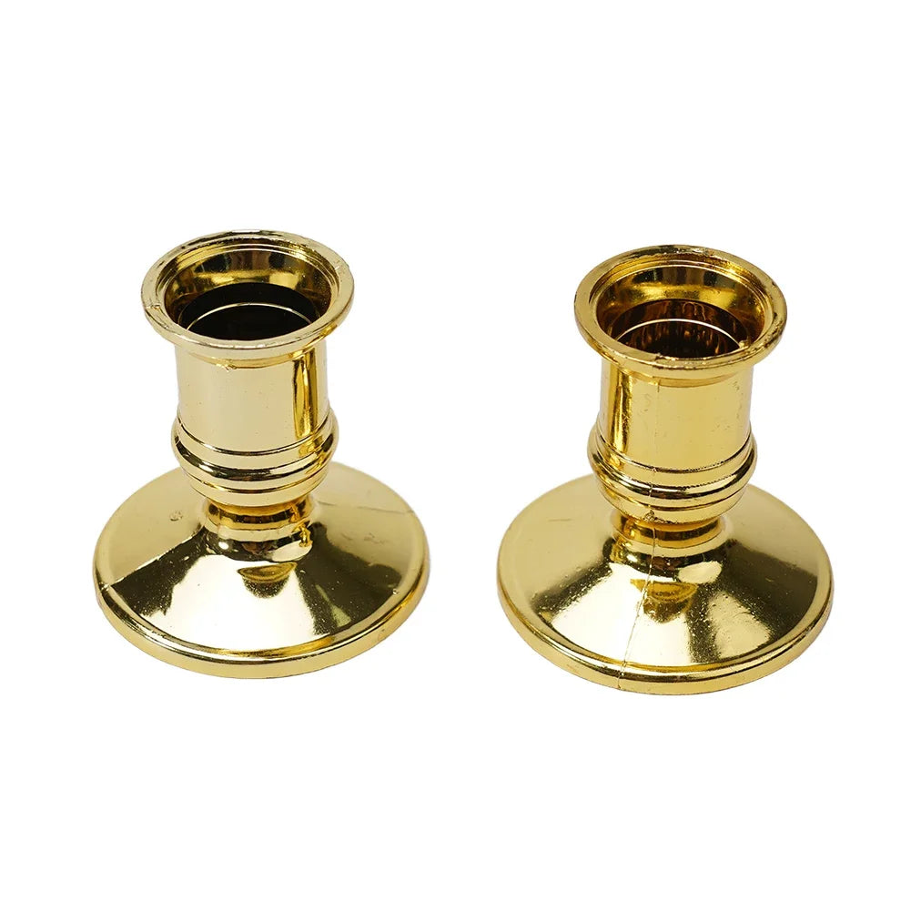 2-Pack Taper Candle Holder Bases – Silver & Gold Plastic Candlestick Stands for Taper/Electric Candles, Wedding & Home Decor