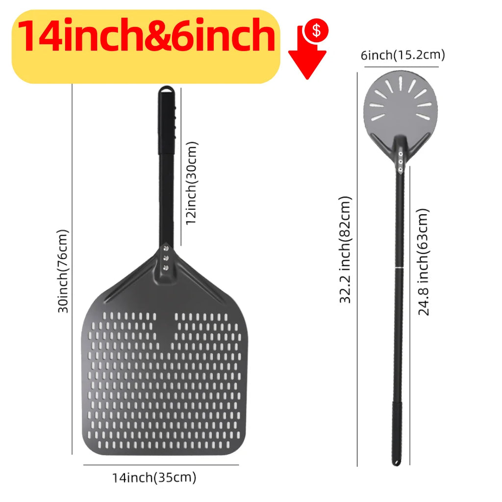Hard-Anodized Aluminum Pizza Peel 6, 12, 13 and 14 Inch (15, 30, 33, 35.5 cm) Bread Paddle Oven Spatula