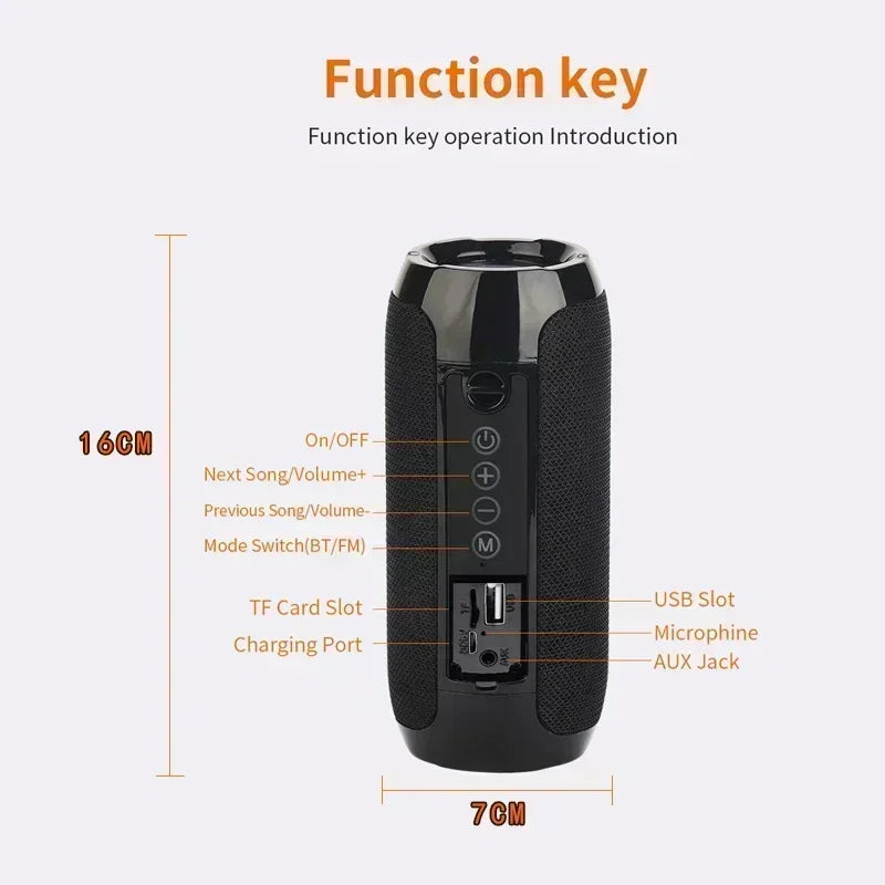 Portable 10W Bluetooth 5.0 Speaker — IPX5 Waterproof, 1200mAh, 10-Hour Playtime, TF/USB/FM, Handsfree Call