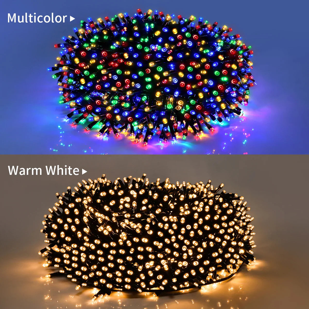LED Christmas Fairy String Lights 10-100M (33-328 ft) IP65 Waterproof – 110V-220V EU/US Plug, Warm White/White/Multicolor, Dimmable
