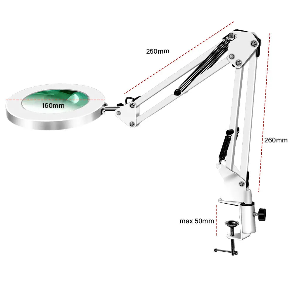 72-LED 8X/10X USB Illuminated Magnifying Glass Lamp - 4.2 in (106 mm) Lens, 3-Color Dimmable LED, Adjustable Arm & Clamp for Soldering, Crafts, Skincare