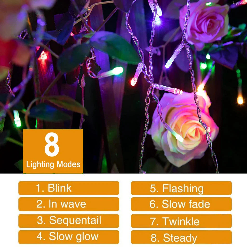 Solar Curtain Icicle Fairy String Lights 3.5M (11.5 ft) IP65 Waterproof Outdoor Wedding & Christmas Garden Decor