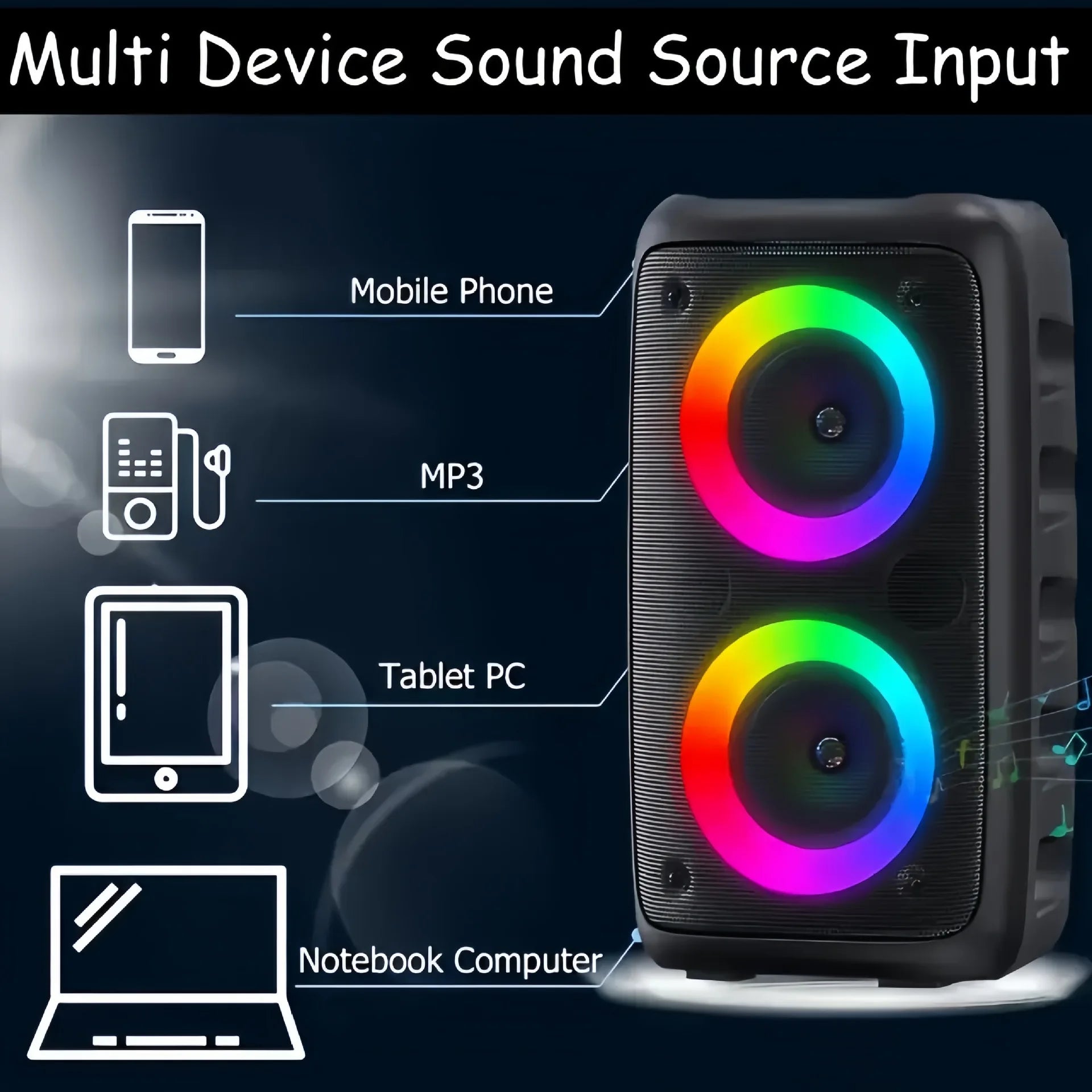 Portable Bluetooth Karaoke Speaker with Microphone, LED Party Light, FM Radio, TF/USB, 10W TWS