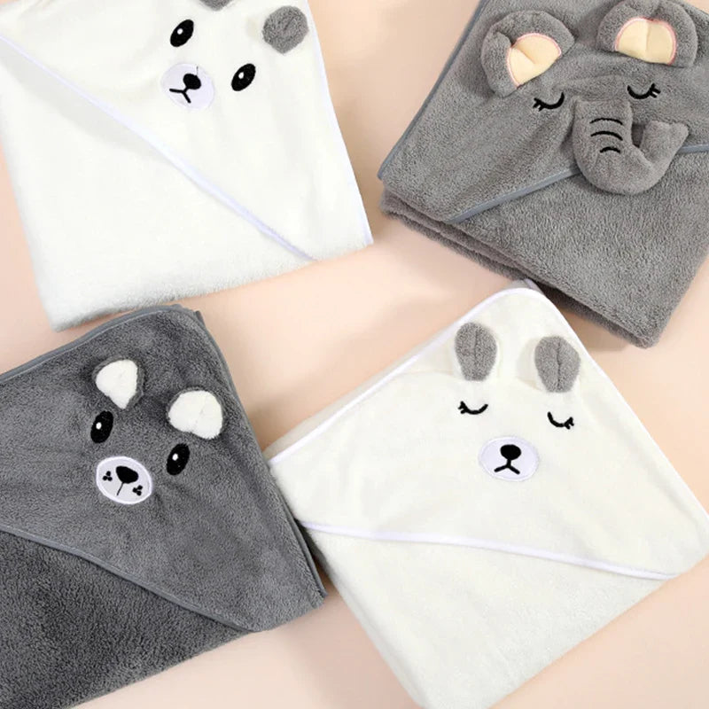 Toddler and Baby Hooded Towel Super Soft Coral Velvet Bathrobe Swaddle Wrap for Newborns and Kids