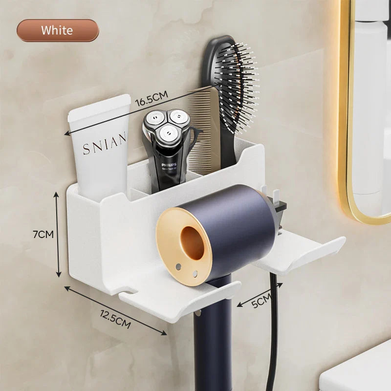 Wall-Mounted Hair Dryer Holder Cradle - Blow Dryer Organizer for Bathroom (White/Black/Grey)