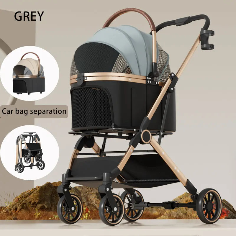 2-in-1 Foldable Pet Stroller with Detachable Carrier Bag – Portable Dog & Cat Cart for Small Pets