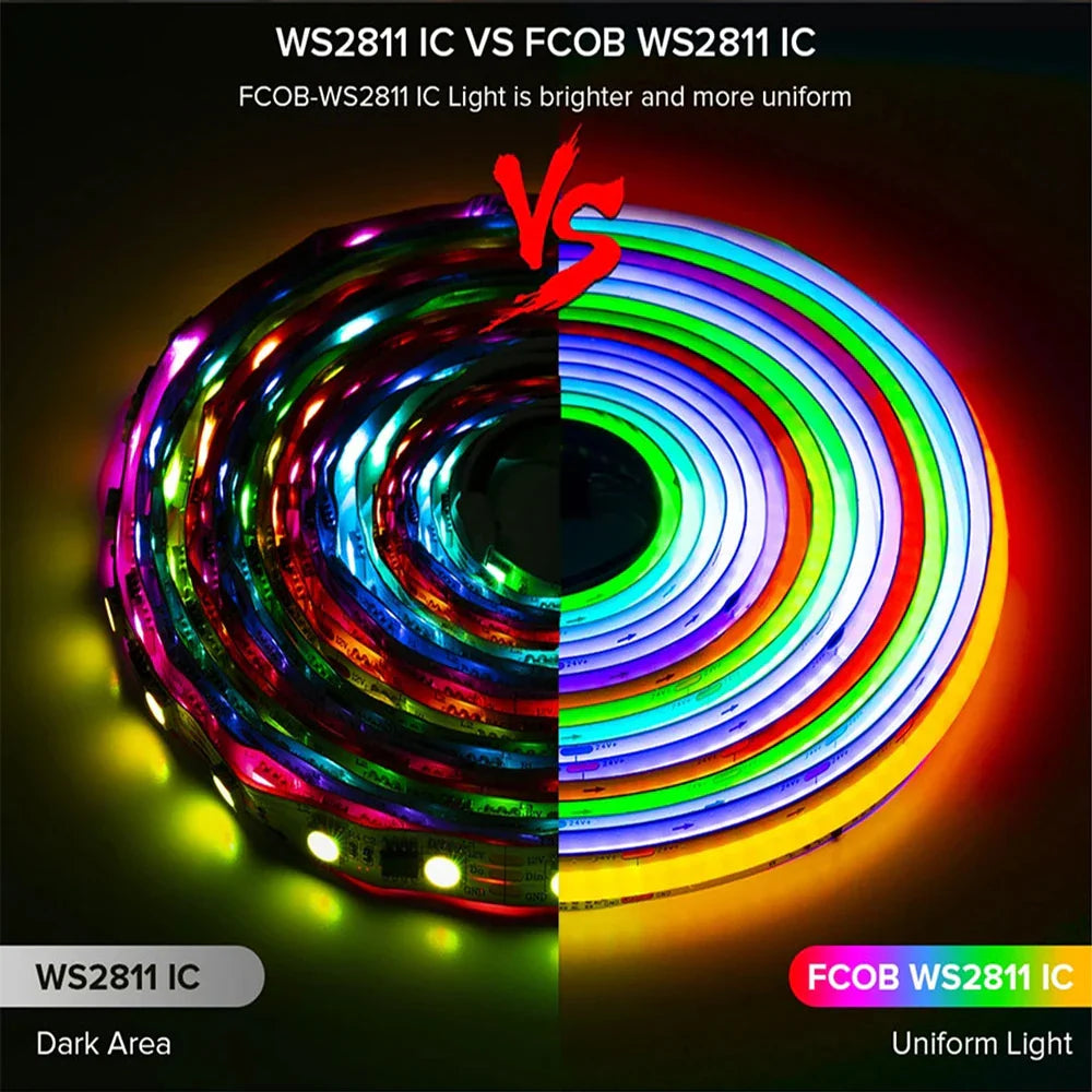 COB SPI Addressable RGB LED Strip — 360/480/576/720 LEDs, 5V/12V/24V Low-Voltage Digital Light Strip