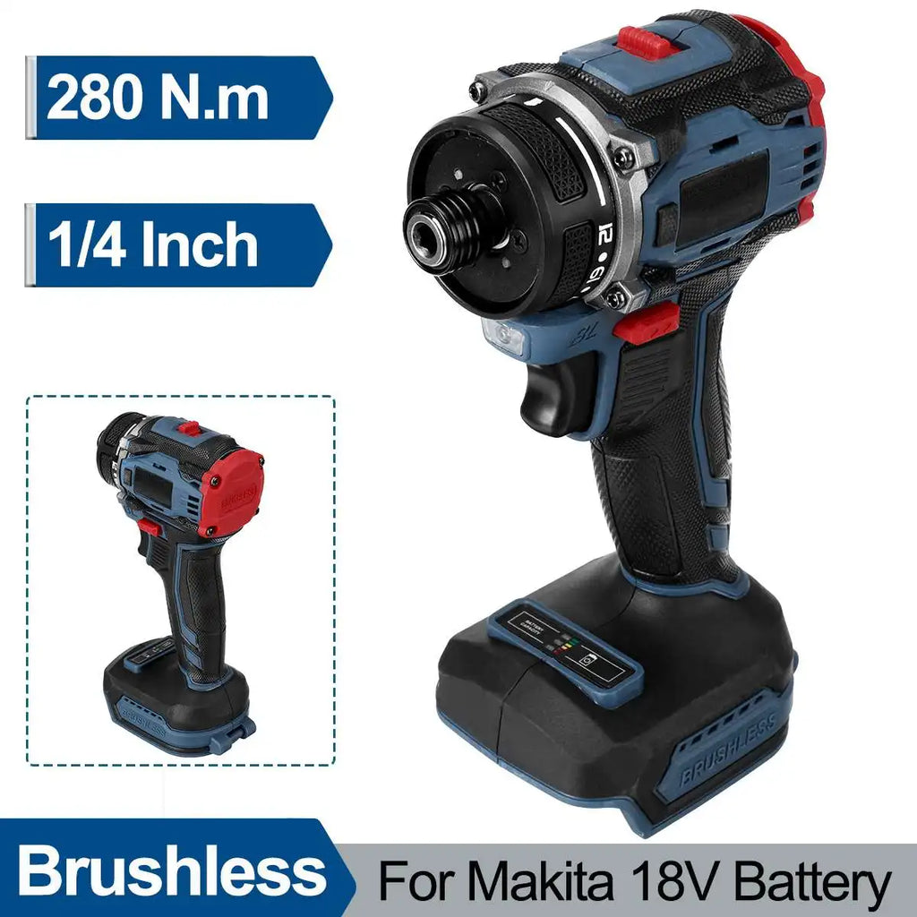 Cordless Brushless Electric Screwdriver 1/4" (6.35mm) 21+1 Gear Two-Speed 0-4000 RPM — 18V Battery Compatible