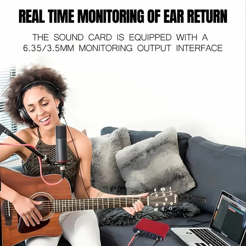 24-Bit 192 kHz USB Audio Interface with Loopback – External Sound Card for Guitar Recording & Stereo Monitoring (Red)