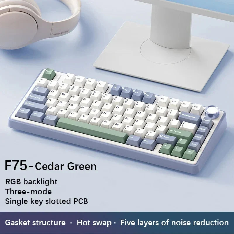 75% Hot-Swappable Mechanical Keyboard Wireless 2.4G Bluetooth USB-C Wired RGB Gasket Mount
