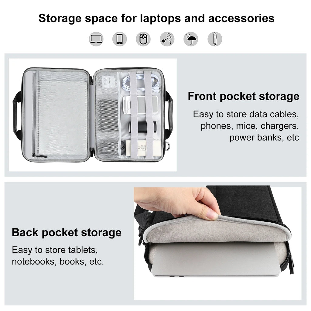 Laptop Briefcase Crossbody Bag for 13–14 in (35.5×26.5×3 cm) & 14–16 in (40×29.5×3 cm) Laptops — Slim Water-Resistant Sleeve with Shoulder Strap